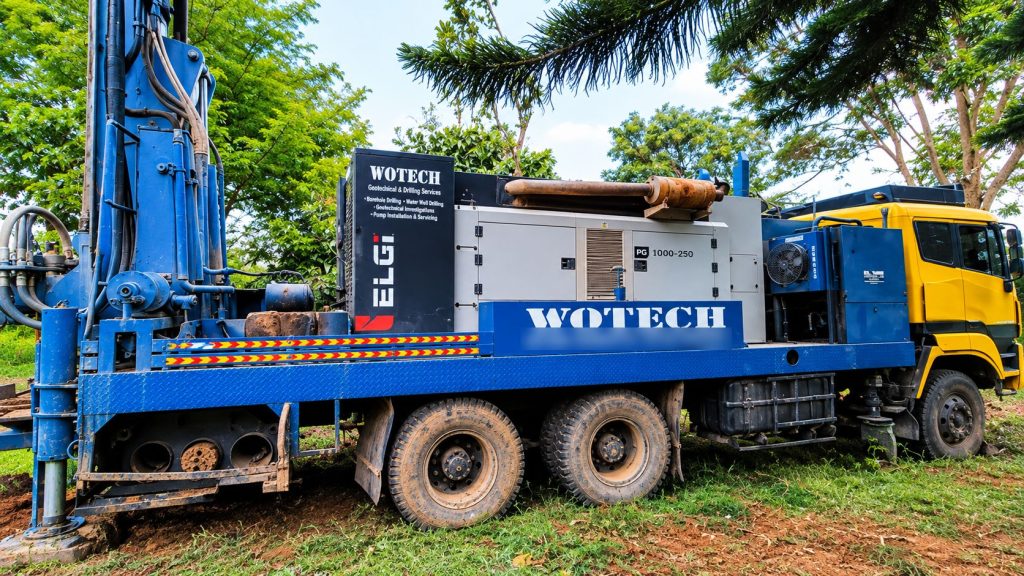 Wotech drilling rig and crew on site